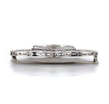 10k White Gold Genuine Natural Rock Crystal Quartz Diamond Filigree Pin (#J5597)
