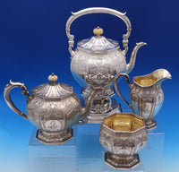 New Queens by Durgin Sterling Silver Tea Set 4pc #57 Monogrammed (#8328)