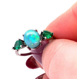Platinum 1.95 Carat Genuine Natural Black Opal and Emerald Ring Jewelry (#J5633)