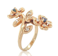 14k Gold Bypass Style Floral Ring w/Genuine Natural Diamond and Sapphires #J6622