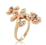 14k Gold Bypass Style Floral Ring w/Genuine Natural Diamond and Sapphires #J6622