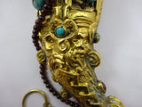 Asian Silver Gilt Tussie Mussie Posey Posy Holder w/ Garnets Turquoise (#J1244)