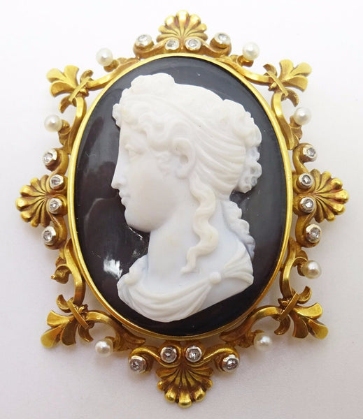 14k High Relief Black and White Cameo Pin Pendant (#J3418)