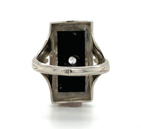 14k White Gold Genuine Natural Onyx Filigree Ring with Diamond Jewelry (#J6208)