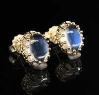 14k Yellow Gold Pair of Oval Genuine Natural Moonstone Stud Earrings (#J6708)