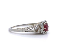 18k White Gold Art Deco .50ct Genuine Natural Ruby Filigree Ring (#J5630)