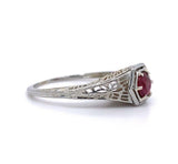 18k White Gold Art Deco .50ct Genuine Natural Ruby Filigree Ring (#J5630)