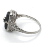 10k White Gold Genuine Natural Black Onyx and Diamond Filigree Ring (#J6212)