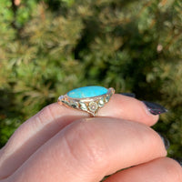 10k Gold Arts and Crafts Campito Genuine Natural Turquoise Flowers Ring (#J6560)