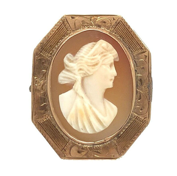 10k Rose Gold Genuine Natural Shell Cameo Small Pendant Pin Jewelry (#J6893)
