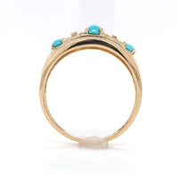 14k Yellow Gold Genuine Natural Turquoise and Diamond Band Ring (#J6396)