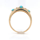 14k Yellow Gold Genuine Natural Turquoise and Diamond Band Ring (#J6396)