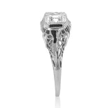 14k White Gold Three-Stone Genuine Natural Diamond Filigree Ring (#J6820)