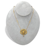 18k Gold French Bouquet of Flowers Necklace w/ Pearl Drop and 18k Chain (#J7528)