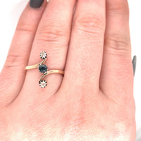 14k Gold Victorian Mine Cut Genuine Natural Diamond and Sapphire Ring (#J5496)