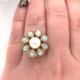 14k Yellow Gold Opal and Cultured Pearl Cocktail Ring Size 7 Jewelry (#J6026)