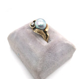 14k Yellow Gold Blue Akoya Pearl and Diamond Ring (#J5417)
