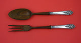 Queens Lace by International Sterling Salad Serving Set w/ wood 11 1/4"