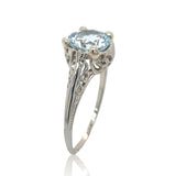 18k White Gold Filigree Deco 1.15 Carat Genuine Natural Aquamarine Ring (#J6774)