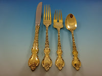 Du Barry by International Sterling Silver Flatware Service 12 Set Vermeil Gold