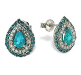 14k White Gold Brazilian Paraiba Tourmaline and Diamond Earrings w/Report #J6913