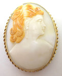 Large Oval 14k Gold Genuine Natural Shell Cameo Pin / Pendant (#J3772)