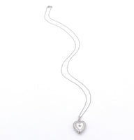 14k White Gold Heart Locket with Genuine Natural Diamond and Chain (#J6672)