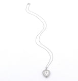 14k White Gold Heart Locket with Genuine Natural Diamond and Chain (#J6672)