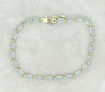 14k White Gold Oval Blue-Gray Genuine Natural Chalcedony Bracelet (#J2113)
