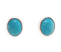 14k Rose Gold Genuine Kingman Turquoise Stud Earrings 3.12 Carats TW (#J7141)