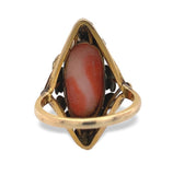 14k Gold Arts and Crafts Genuine Coral Cameo Ring Handwrought Flowers (#J7335)