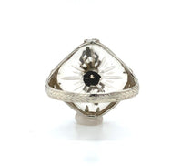 14k White Gold Filigree Genuine Natural Rock Crystal Diamond Ring (#J6207)