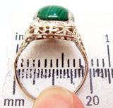 14k White Gold Oval Genuine Natural Malachite Filigree Ring (#J2900)