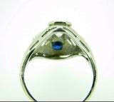 Art Deco 18k Gold Genuine Natural Diamond and Sapphire Filigree Ring (#J4449)