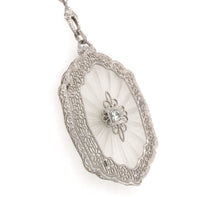 14k White Gold Filigree Genuine Natural Rock Crystal Diamond Necklace (#J6502)