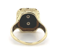 14k Yellow Gold Floral Filigree Genuine Natural Black Onyx Ring w/Emblem #J6777