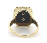 14k Yellow Gold Floral Filigree Genuine Natural Black Onyx Ring w/Emblem #J6777