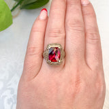 14k White Gold 4 Carat Genuine Natural Rubellite Filigree Ring 7.25 (#J7553)
