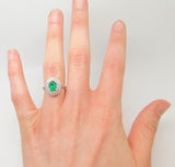 14k White Gold Genuine Natural Emerald Ring with Double Diamond Halo (#J3875)
