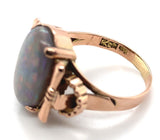 14k Rose Gold Retro Genuine Natural Black Opal Ring Handwrought Size 7 (#J6932)