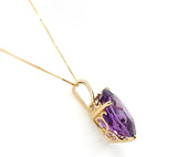 14k Yellow Gold 15.38 Carat Oval Cut Genuine Natural Amethyst Pendant (#J7191)