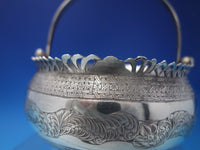 Middle Eastern Sterling Silver Bowl Basket with Swing Handle Hand Engraved #6498