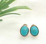 14k Rose Gold Genuine Kingman Turquoise Stud Earrings 4.24 Carat TW (#J7142)