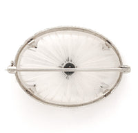 14k White Gold Genuine Natural Rock Crystal Quartz and Diamond Pin (#J7255)