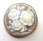 14k Yellow Gold Floral Genuine Natural Shell Cameo Pin Pendant (#J643)