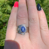 14k Gold Men's Blue Star Synthetic Lab-Created Sapphire Diamond Ring (#J6642)