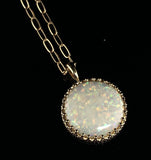 14k Gold Round 7.48 Carat Australian Genuine Natural Opal Pendant (#J6717)