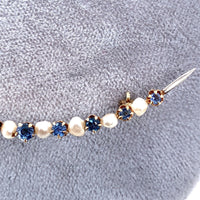 14k Yellow Gold Montana Sapphire and Pearl Large Crescent Pin (#J5470)