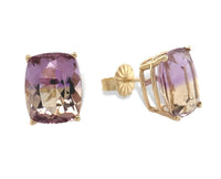 14k Yellow Gold Genuine Natural Ametrine Cushion Cut Stud Earrings (#J7291)