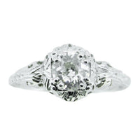 14k White Gold Art Deco .75ct Genuine Natural Diamond Filigree Ring (#J4432)